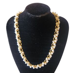 Vintage Necklace Signed Richelieu Gold Tone & Faux Seed Pearls 15" to 17" Estate